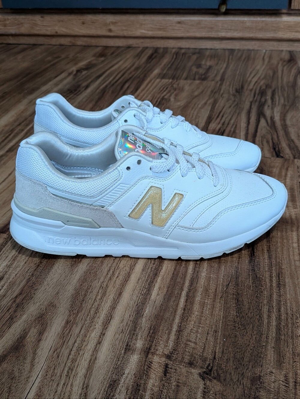 New Balance White & Gold 997 Sport Sneakers